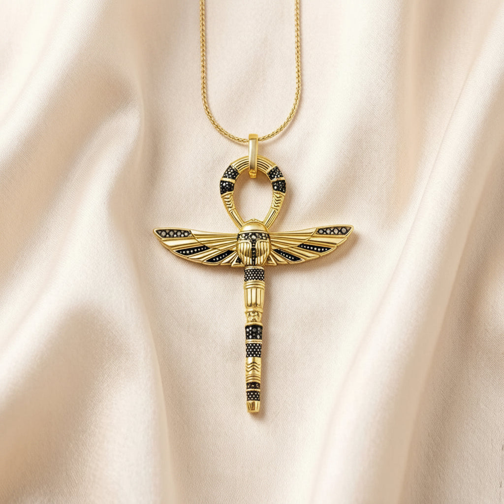 Scarab Ankh Necklace- Symbol of Life & Transformation